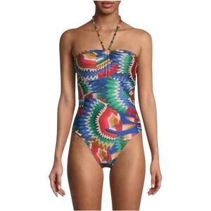 FARM Rio Women’s Size XL Chevron Toucans Halter Neck One-Piece Swimsuit New